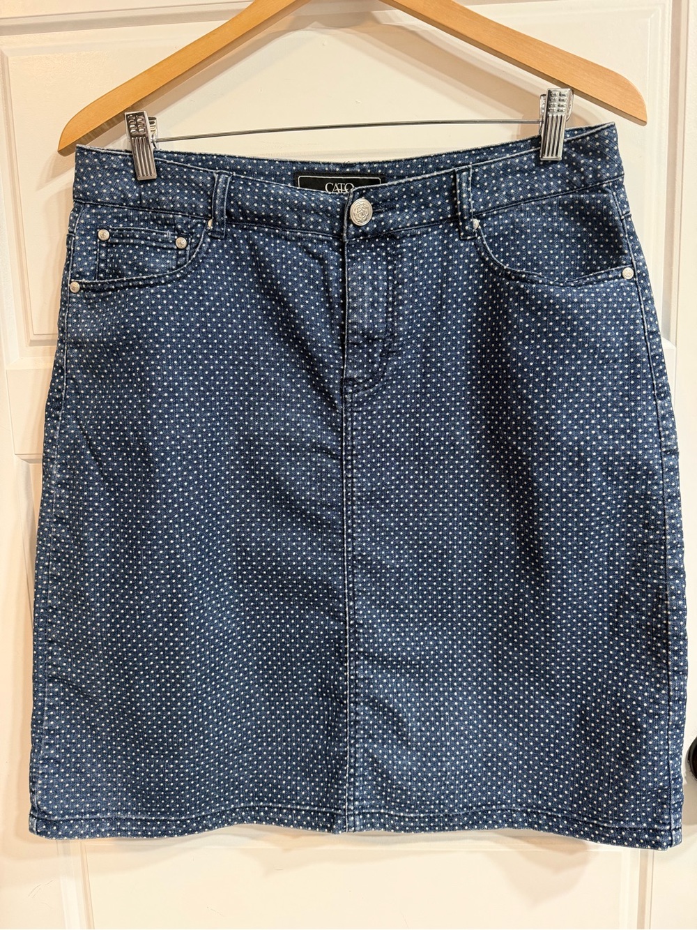 Cato Navy Blue Polka Dot Denim Skirt